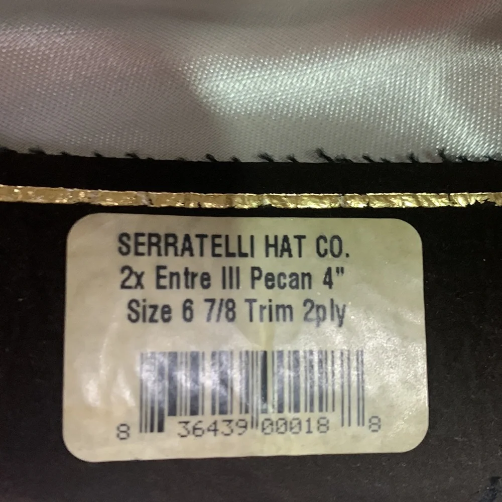 Serratelli Cattlemen’s Hat 2x Entre III Pecan 4 inch Size 6 7/8 Cowboy Hat